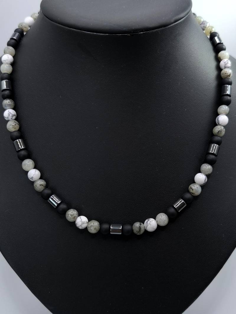 Achat, Howlith & Labradorit Kette Für Herren Mit Hämatit, Edelstein Kette, Halskette, Schmuck, Geschenkideen, Perlenschmuck, Naturschmuck von Lacaska