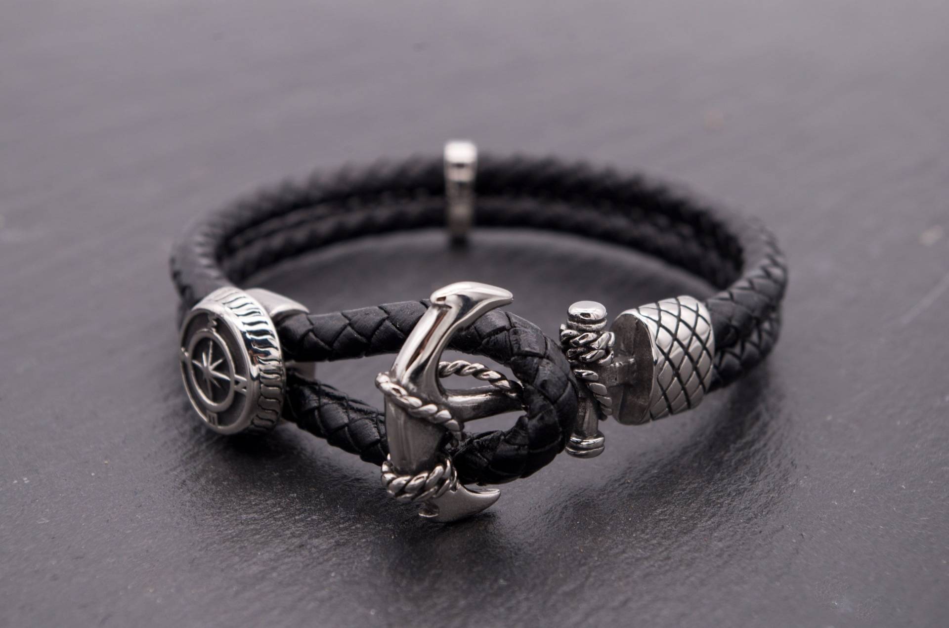 Anker Armband Schwarz Herrenschmuck, Herren Geflochten, Lederarmband, Schmuck von Lacaska