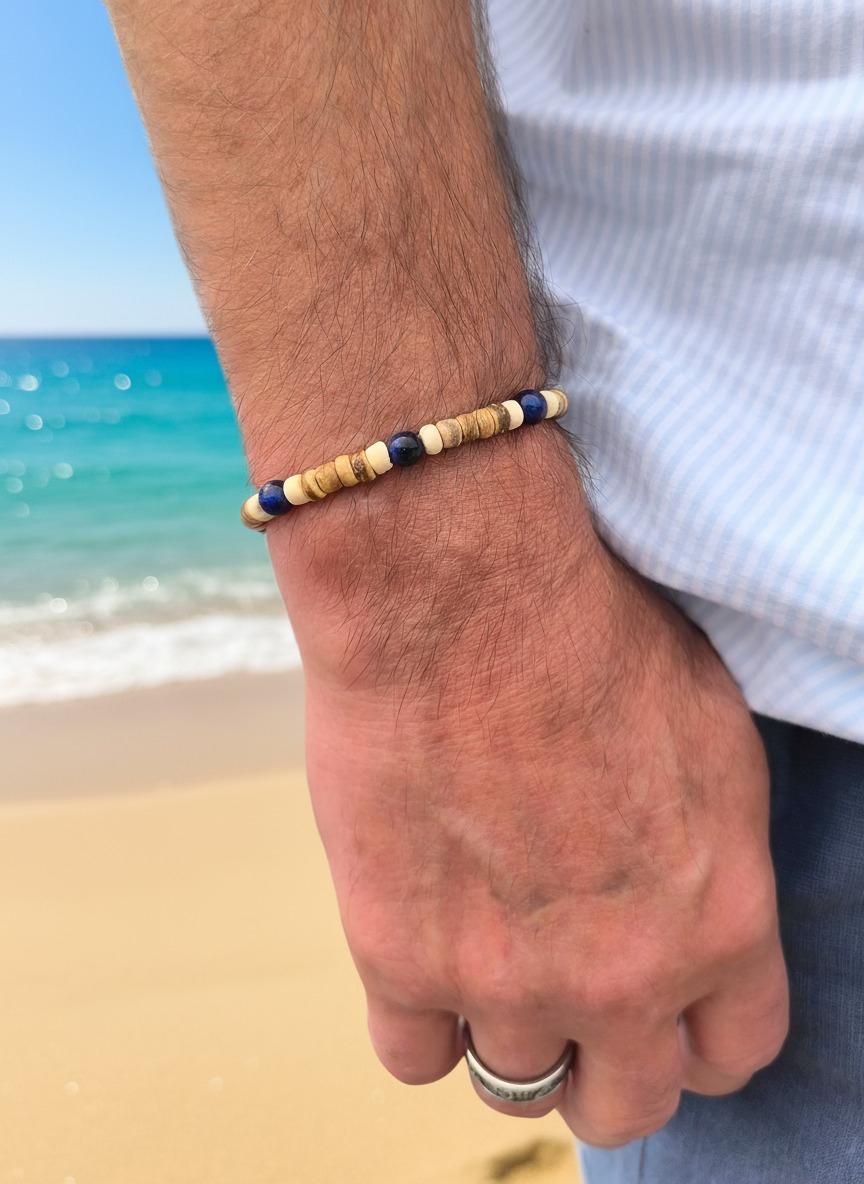 Armband Im Surferstyle Mit Kokosnuss - Und Achatperlen, Schmuck Für Männer, Herrenschmuck, Armbänder, Viele Größen von Lacaska