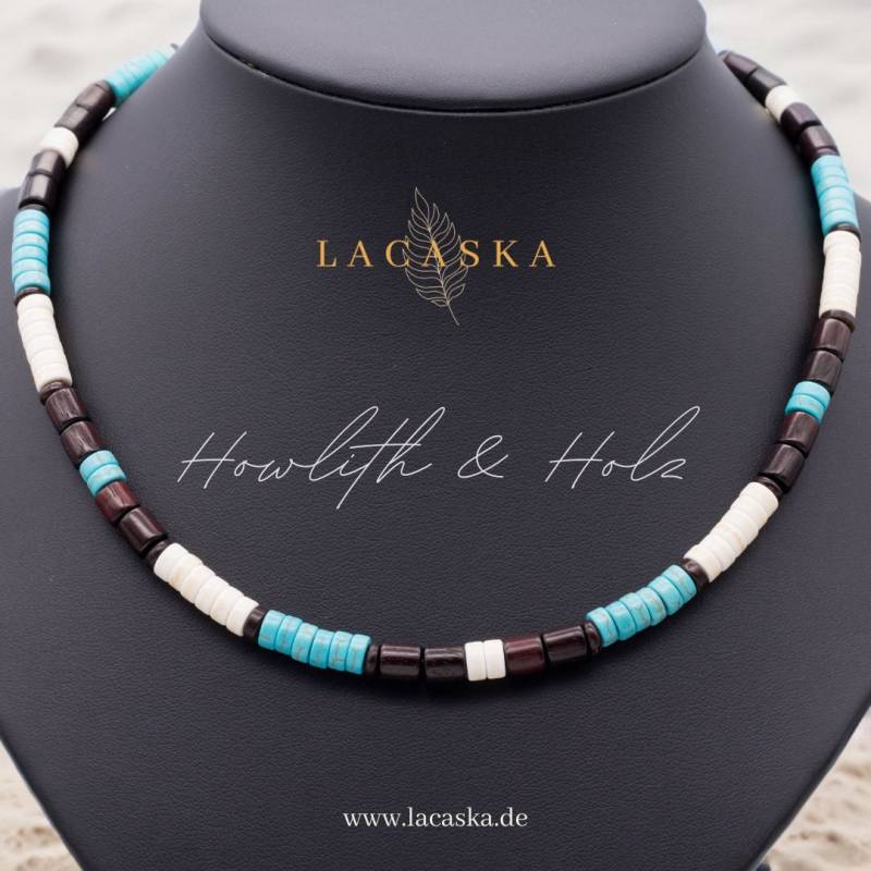 Handgefertigte Halskette Für Herren Aus Natürlichem Holz Und Edlem Howlith, Schmuck Männer von Lacaska