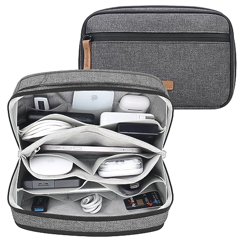 Lacdo Elektronische Kabeltasche Zubehörtasche Organizer Tasche für MacBook Ladegerät, Adapter, Kabel, Festplatten, SD Karten, Magic Maus Tragbaretasche Laptop Accessoires Tech Pouch Zubehör Case, Grau von Lacdo