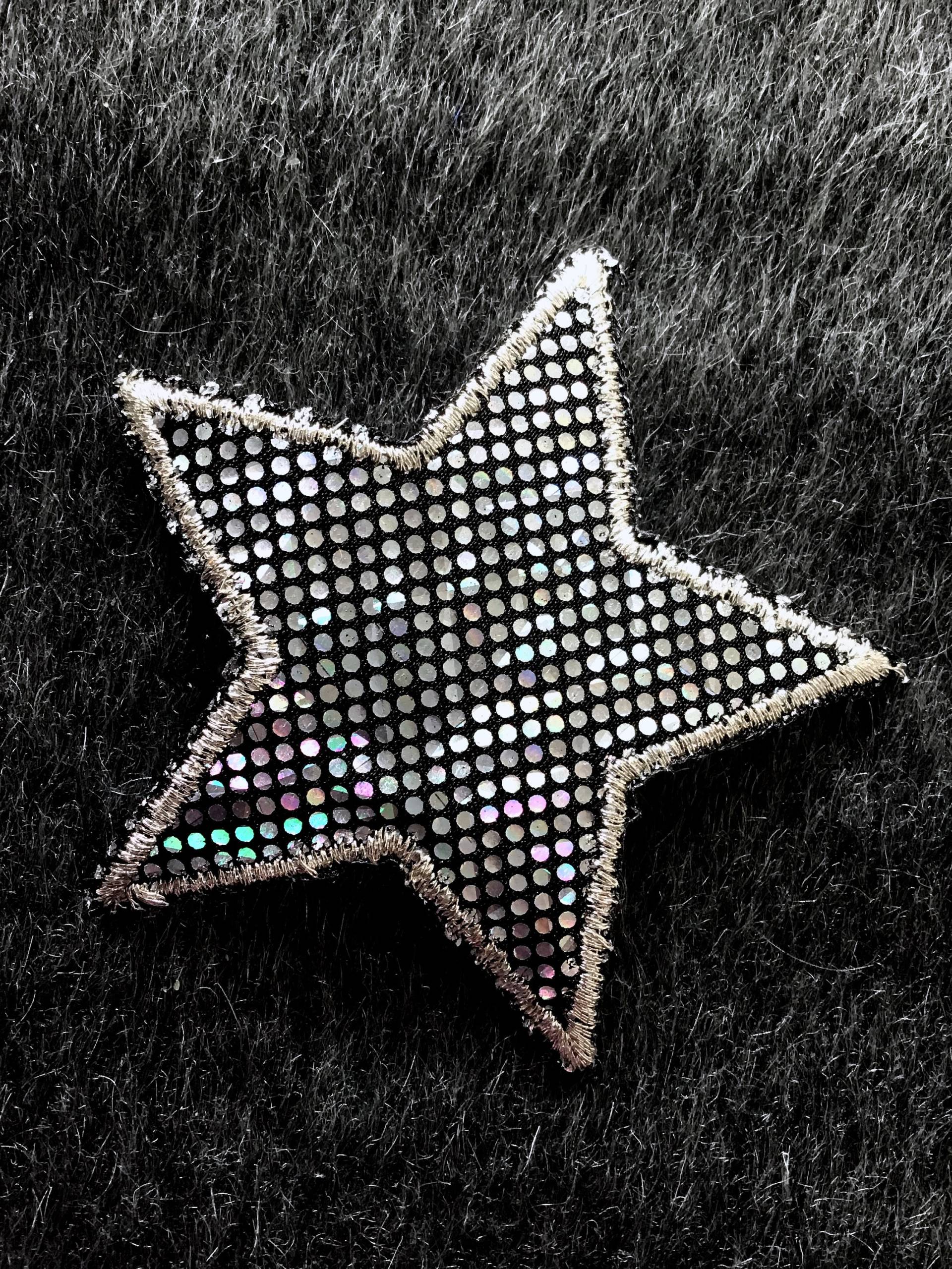 Großer Stern Patch Irisierend Konfetti Dot Silber Metallic Stickerei Schwarz Aufnäher Vintage Großer Stern Patch Irisierend Konfetti Dot Silber Metallic Stickerei Schwarz Aufnäher Vintage von LaceApplique
