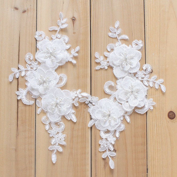 Spitze Blumen Applikationen Nähen Venedig Alençon Guipure Perlen Pailletten Patches Ll334 von LaceBijouxabc