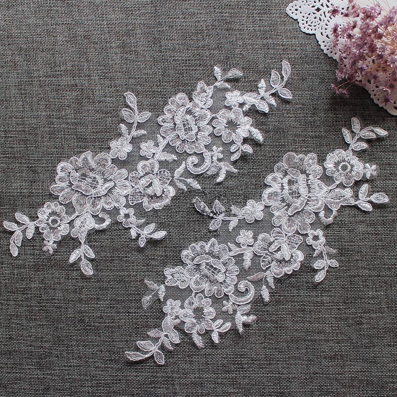 Spitzenapplikationen Mit Pailletten Alençon-Spitze Zum Nähen Von Ballkleid-Applikationen Alençon-Hochzeitskleid Kopfschmuck Ll266 von LaceBijouxabc