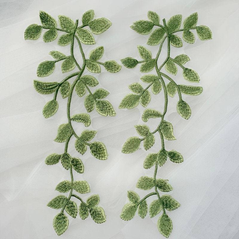 Neu Traumhafte Qualität Stickdatei Grüne Blätter Spitzen Applikationen, Applikationen Für Brautjungfernkleid, Per Spiegelpaar Verkaufen von LaceDecoration