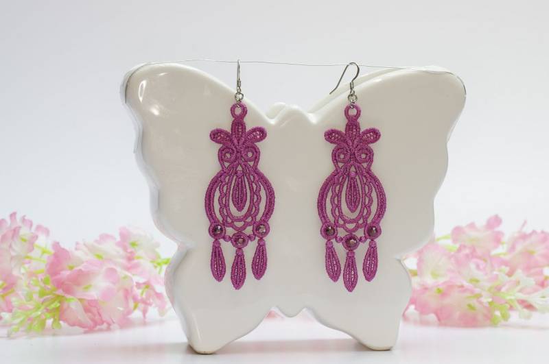 Pfingstrose Lila Spitze Ohrringe Hochzeitsschmuck von LaceDreamsJewellery