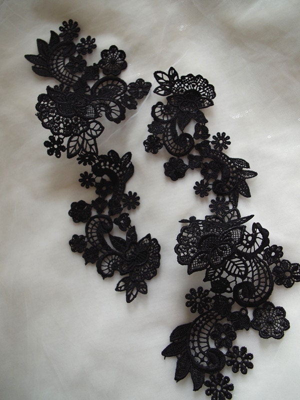 2stk Schwarze Spitzenapplikation, Brautkopfschmuck von LaceFun