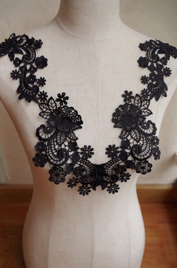 Schwarze Spitzen Applikation, Gehäkelte Spitzenapplien, Venise-Spitzenapplien, 2stk Schwarze Spitzen Applikation, Gehäkelte Spitzenapplien, Venise-Spitzenapplien, 2stk von LaceFun