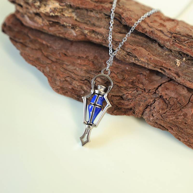 Genshin Flins-Inspired Necklace, Showcasing A Detailed Blue Gemstone Lantern Pendant On Delicate Silver Chain - Con Gift-Gift For Her von LaceHavendesign