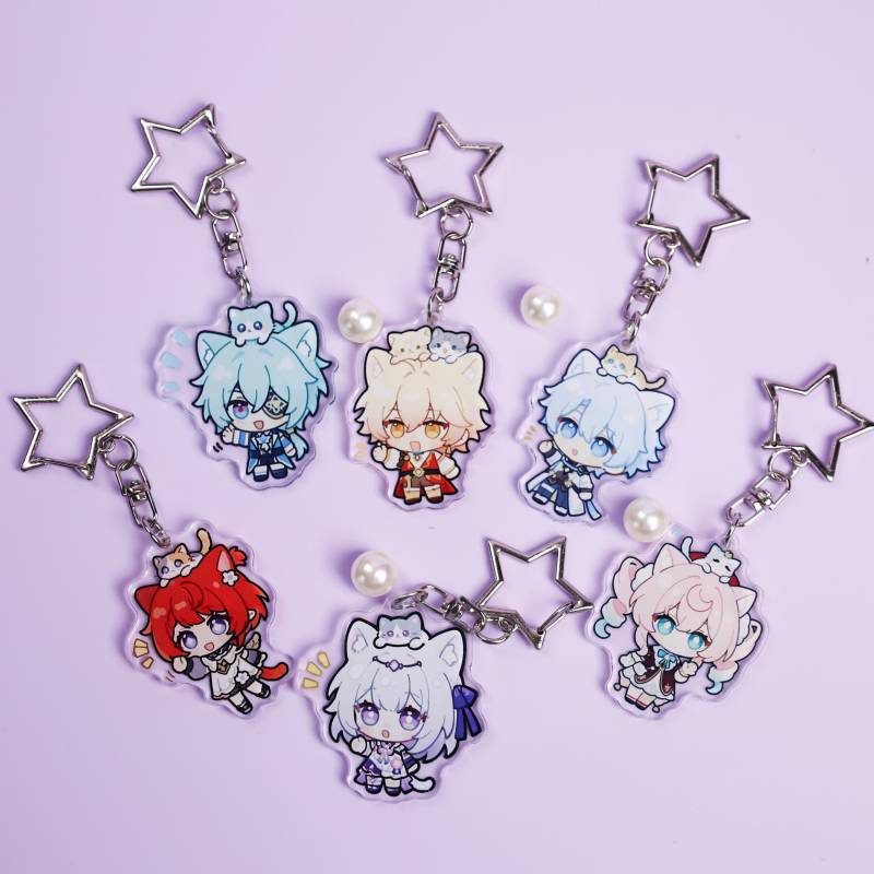 Honkai Star Rail Phainon Mydei Acrylic Keychain With Chibi Characters, Cat Ears & Cats Perfect For Decorating Keys Or Bags, Halloween Gifts von LaceHavendesign