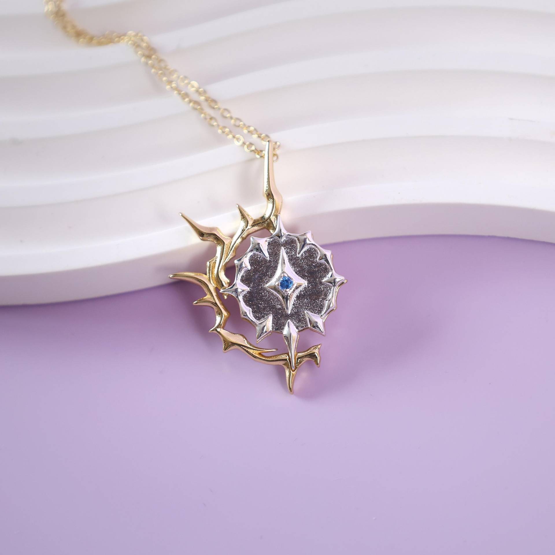 Honkai Star Rail Phainon Sterling Silver Pendant Necklace With Blue Gemstone, Elegant Collarbone Chain, Perfect Christmas Gift For Anime Fans von LaceHavendesign