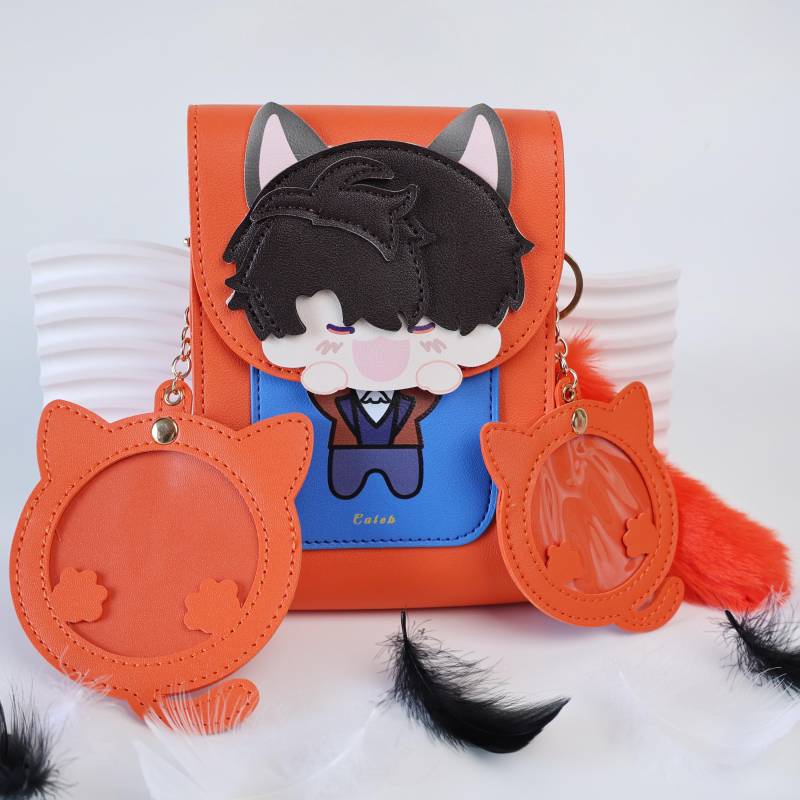 Love & Deepspace Caleb Leather Cross-Body Bag With Cute Fox-Eared Character Fluffy Tail Charms Ideal Unique Halloween Christmas Gift von LaceHavendesign
