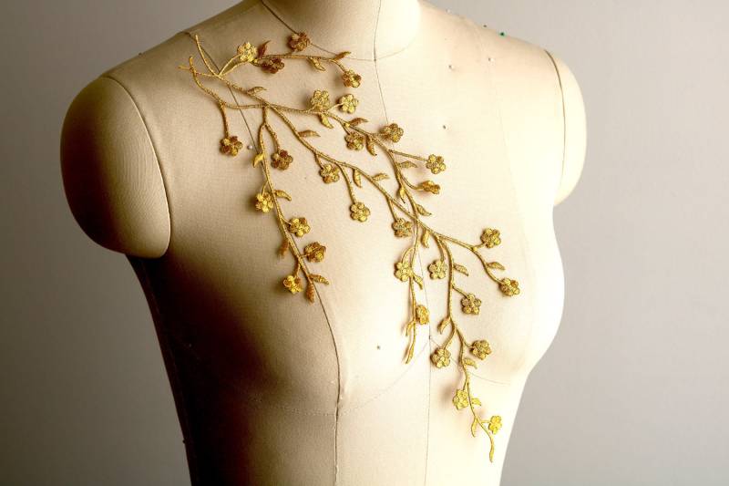 Gold Blätter Aufnäher, Eisen Auf Rebenspitze, Hochzeitskleid, Brautpartykleid, Tanzkostüm, Ballett, Abschlussballkleid A097-B von LaceLoveLife