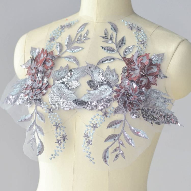 2 Stk. 3D Blume Motiv Spitze Applikation, Schwere Perlenspitze Spitzen Applikation Mit Strass, Floral, Blumen 2 Stk. 3D Blume Motiv Spitze Applikation, Schwere Perlenspitze Spitzen Applikation Mit Strass, Floral, Blumen von Lacefabricstore