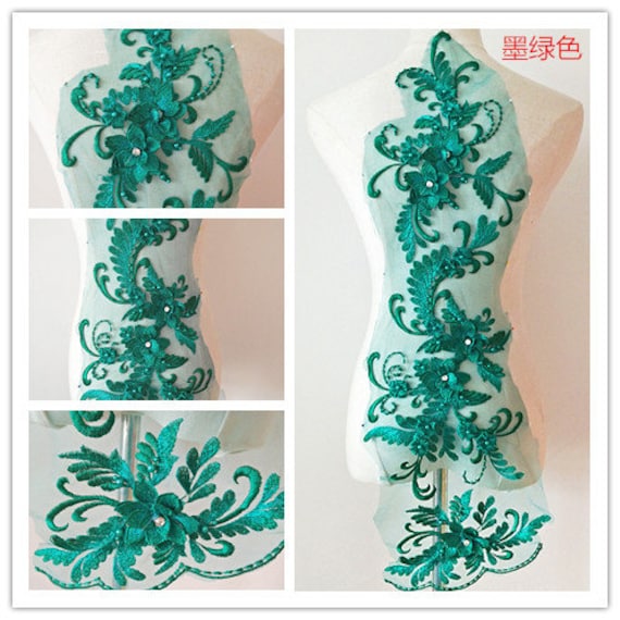 Grüne 3D Blumen Applikation, Schwere Perlen Spitze Mit Strass Applikationen, Braut Applikation Grüne 3D Blumen Applikation, Schwere Perlen Spitze Mit Strass Applikationen, Braut Applikation von Lacefabricstore