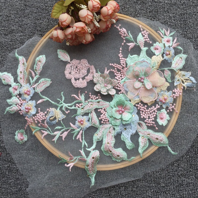 Mintgrüne Spitze Applikation, Schwere Perlenspitze 3D Applikation Mit Strass, Braut Blumen Mintgrüne Spitze Applikation, Schwere Perlenspitze 3D Applikation Mit Strass, Braut Blumen von Lacefabricstore