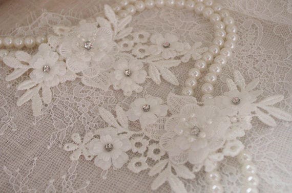 Spitze Applikation, 3D Perlen Retro Blumen Perlenspitze Braut Headpiece 2stk Spitze Applikation, 3D Perlen Retro Blumen Perlenspitze Braut Headpiece 2stk von Lacefabricstore