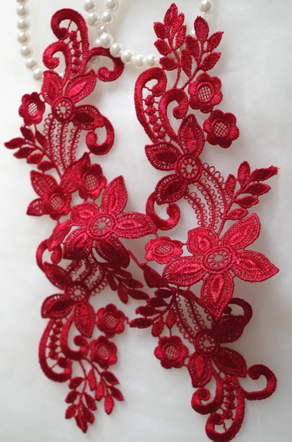 Weinrote Spitze Applikation, Venedig Retro Blumen Braut Kopfschmuck Spitzenapplikation Paar Weinrote Spitze Applikation, Venedig Retro Blumen Braut Kopfschmuck Spitzenapplikation Paar von Lacefabricstore