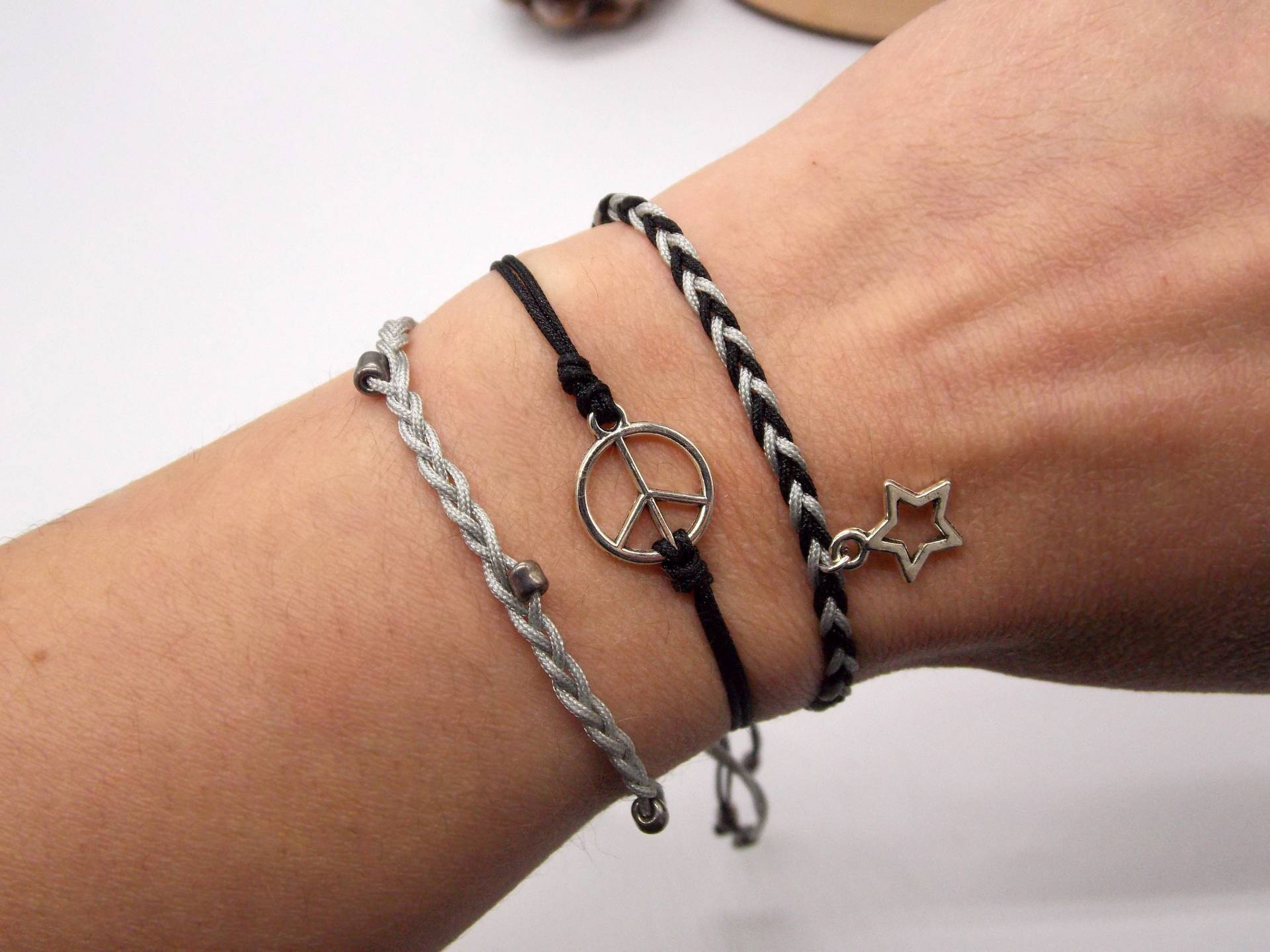 Geflochtenes Armband 3Er Set | Drei Bettelarmbänder Handgewebte Armbänder Schwarze Für Frauen Boho Mädchen Geschenk F von LacertaAccs