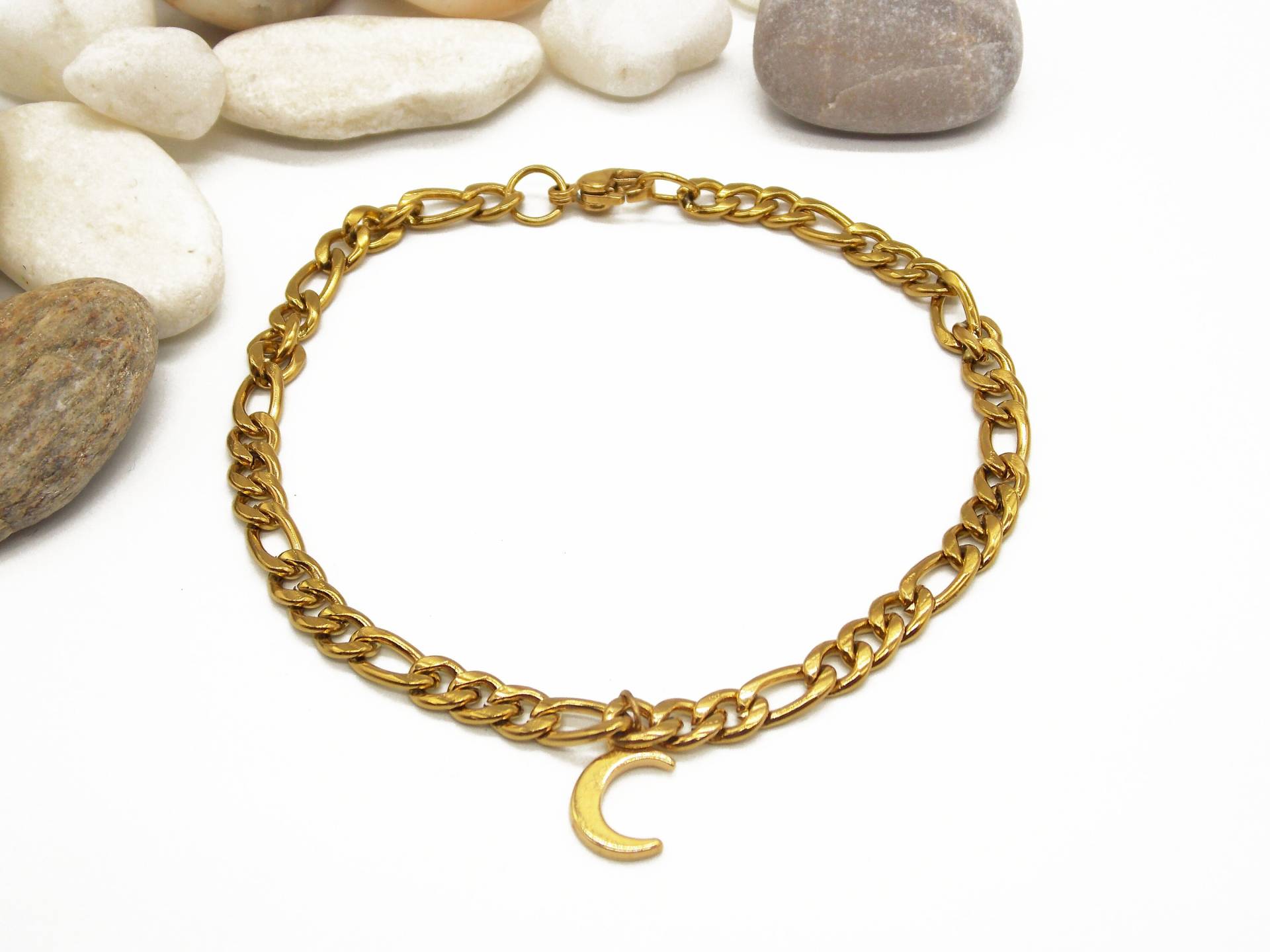 Halbmond Fußkettchen | Ketten Fußkettchen Mit Charm Chunky Goldkette Wasserfester Vergoldeter Mond Edelstahl Kette Für Bein von LacertaAccs