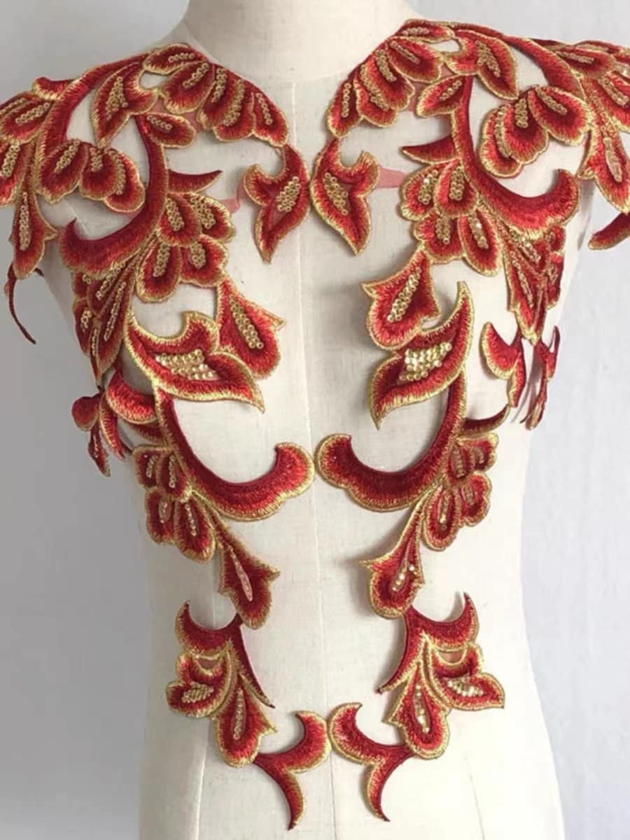 1 Set Rot Und Gold Pailletten Stickerei Patch Applikation Für Kleidung Dekoration Nähen Accessoires Patches Handwerk 1 Set Rot Und Gold Pailletten Stickerei Patch Applikation Für Kleidung Dekoration Nähen Accessoires Patches Handwerk von Laceshine