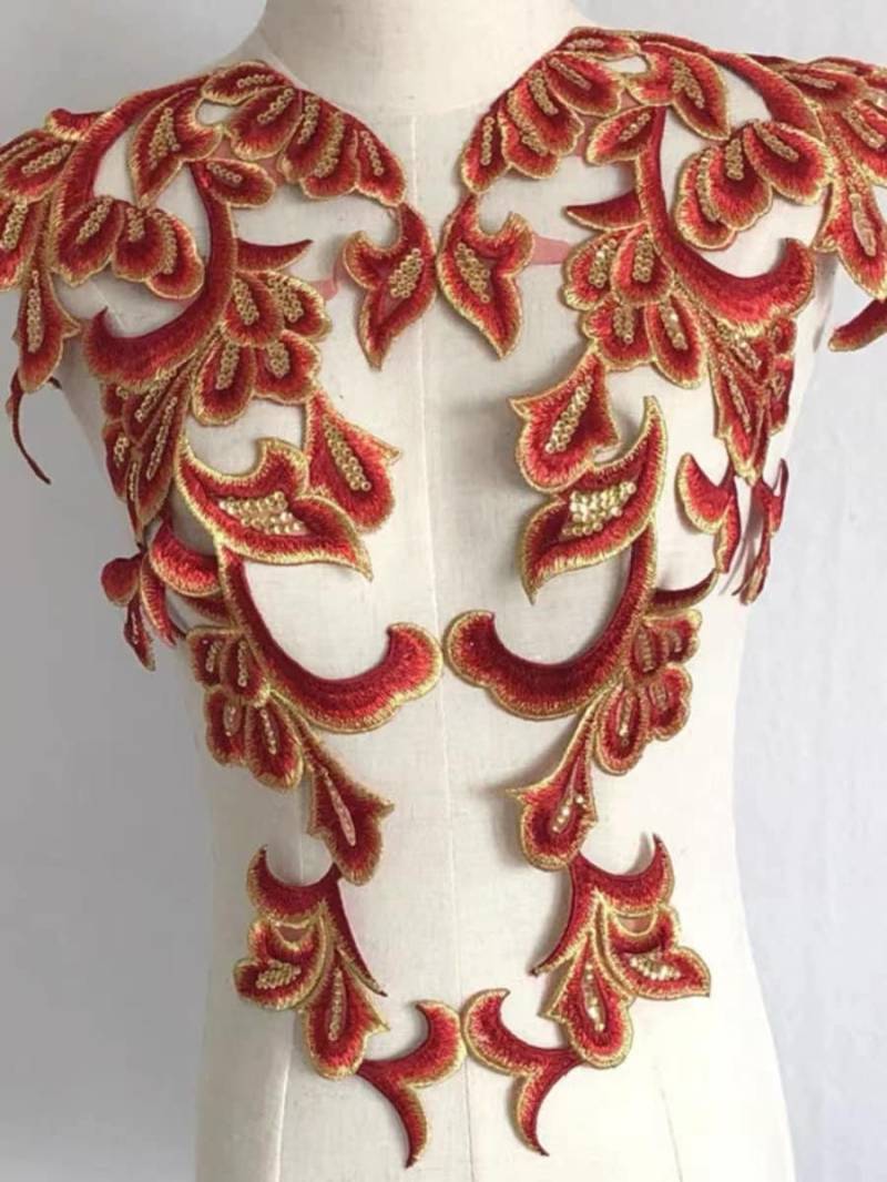 1 Set Rot Und Gold Pailletten Stickerei Patch Applikation Für Kleidung Dekoration Nähen Accessoires Patches Handwerk 1 Set Rot Und Gold Pailletten Stickerei Patch Applikation Für Kleidung Dekoration Nähen Accessoires Patches Handwerk von Laceshine