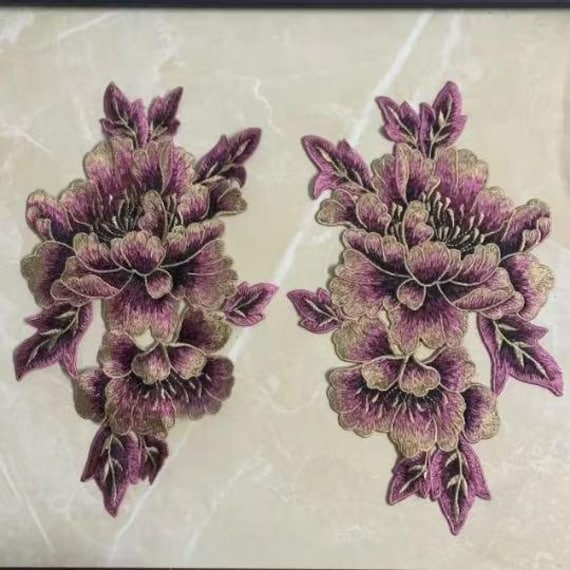 Ein Paar Blumen Gestickt Aufgenäht Auf Applikation Flicken Kleidung Dekoration von Laceshine