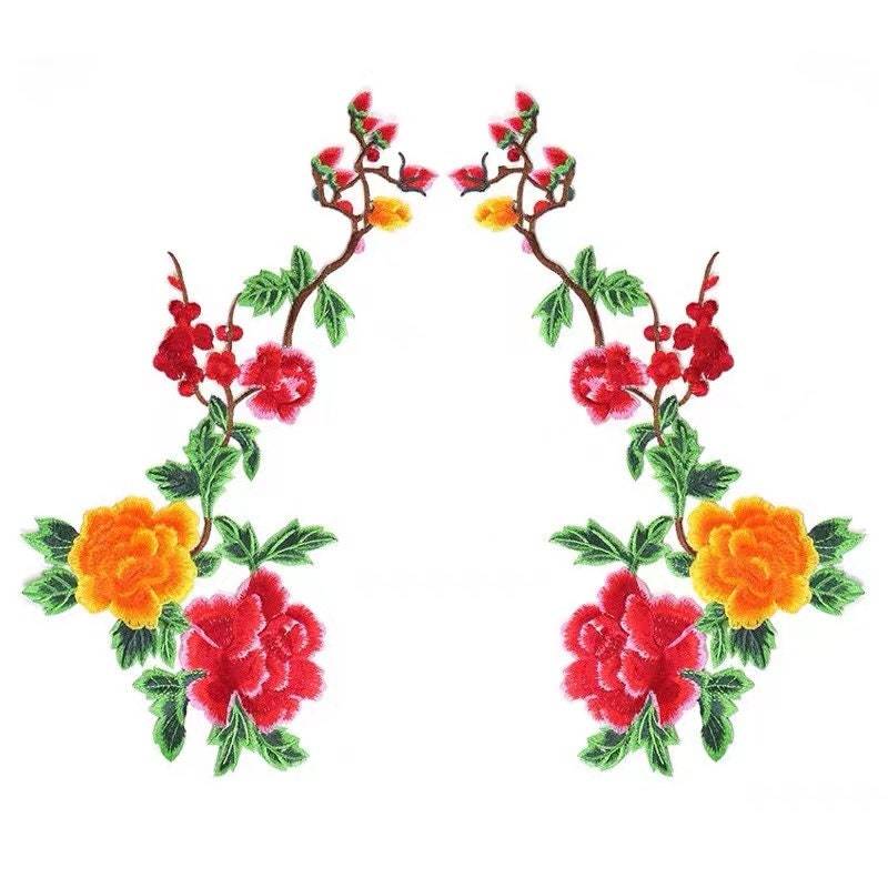 Ein Paar Bunte Blumen Gestickte Aufnäher Applikation von Laceshine