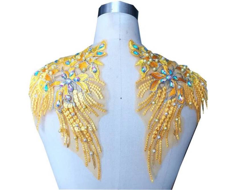 Ein Paar Goldene Aufnäher Mit Perlen Pailletten Applikation Patch Pullover Dekoration Gestickt Aufnähen Ein Paar Goldene Aufnäher Mit Perlen Pailletten Applikation Patch Pullover Dekoration Gestickt Aufnähen von Laceshine