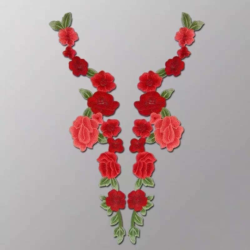 Ein Paar Große Gestickte Blumen Aufnäher Blume Bestickt Stoff Kleidung Applikation von Laceshine
