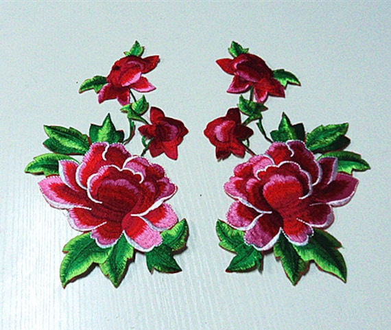 Ein Paar Peony Blume Applikation Stickerei Aufnäher Diy Accessoires Blumen Patches von Laceshine