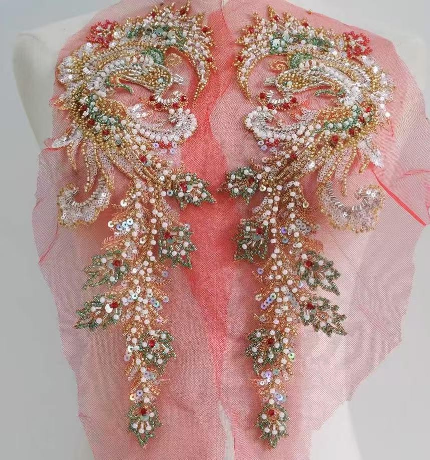 Ein Paar Perlen Und Pailletten Phoenix Patches Aufgenäht Applikationen Kleidung Dekoration Hochzeit Patch von Laceshine