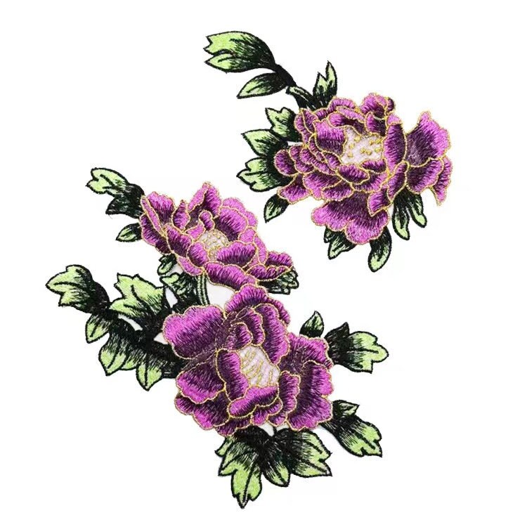 Ein Paar Pfingstrosen Blumen Stickerei Aufnäher Kleid Accessoires Mode Applikation von Laceshine