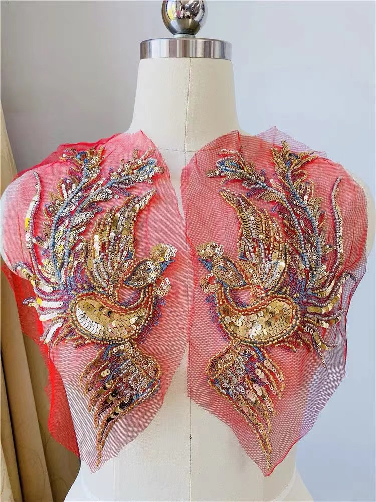 Ein Paar Phönix Pailletten Mit Perlen Gestickte Aufnäher Applikation Kleid Zubehör Patch Wohndekoration von Laceshine