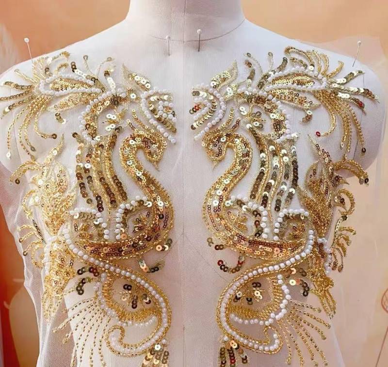 Ein Paar Phönix Pailletten Und Perlen Applikationen Kleidung Oder Hochzeit Dekoration Patches von Laceshine