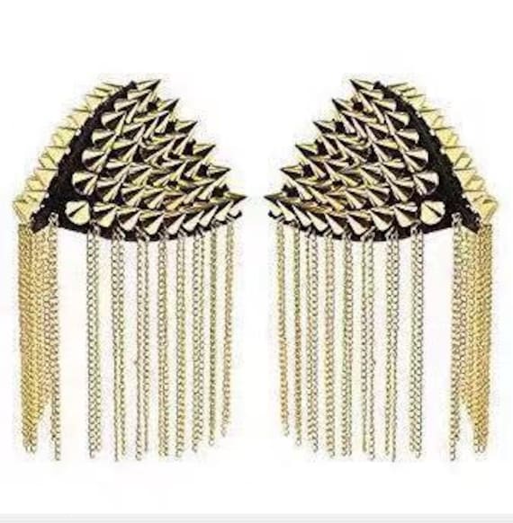 Ein Paar Quasten Schulterklappen, Gold Bolzen Schulterklappen Nieten Schulterpolster, Schulterverschönerung, Spike Epaulet Ein Paar Quasten Schulterklappen, Gold Bolzen Schulterklappen Nieten Schulterpolster, Schulterverschönerung, Spike Epaulet von Laceshine