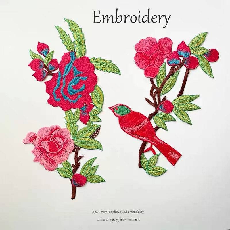 Ein Paar Vogel Mit Blume Gestickter Aufnäher Applikation Kleidung Dekoration Patch Stoffflicken von Laceshine