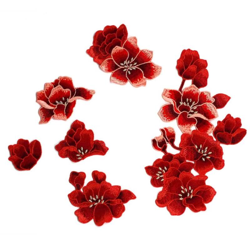 Ein Satz Rote Blume Gestickte Flicken-Pulloverdekoration-Applikation Auf Flicken Genäht von Laceshine