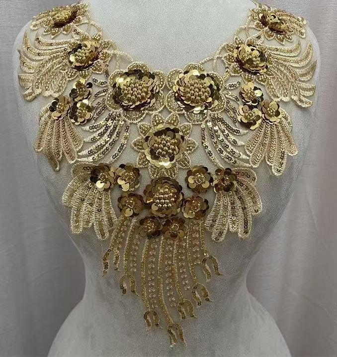 Goldener Kragen Patch Blumen Pailletten Und Gebetteten Applikation Dekoration Nähen Zubehör von Laceshine