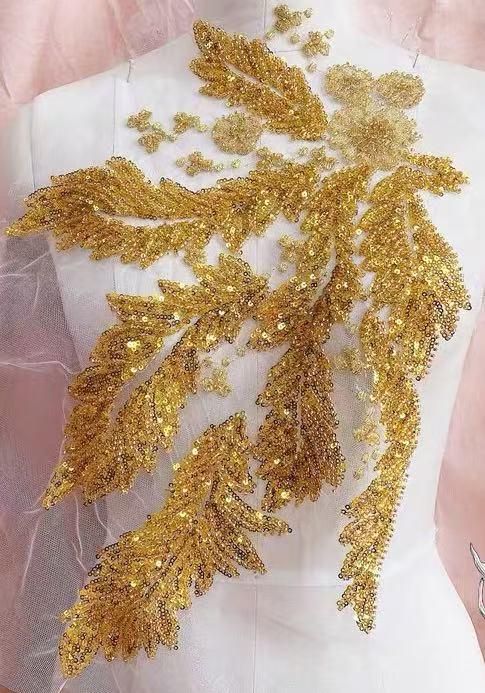 Große Perlen Und Pailletten Blume Gestickter Aufnäher Applikation Spitze Nähen Dekoration von Laceshine