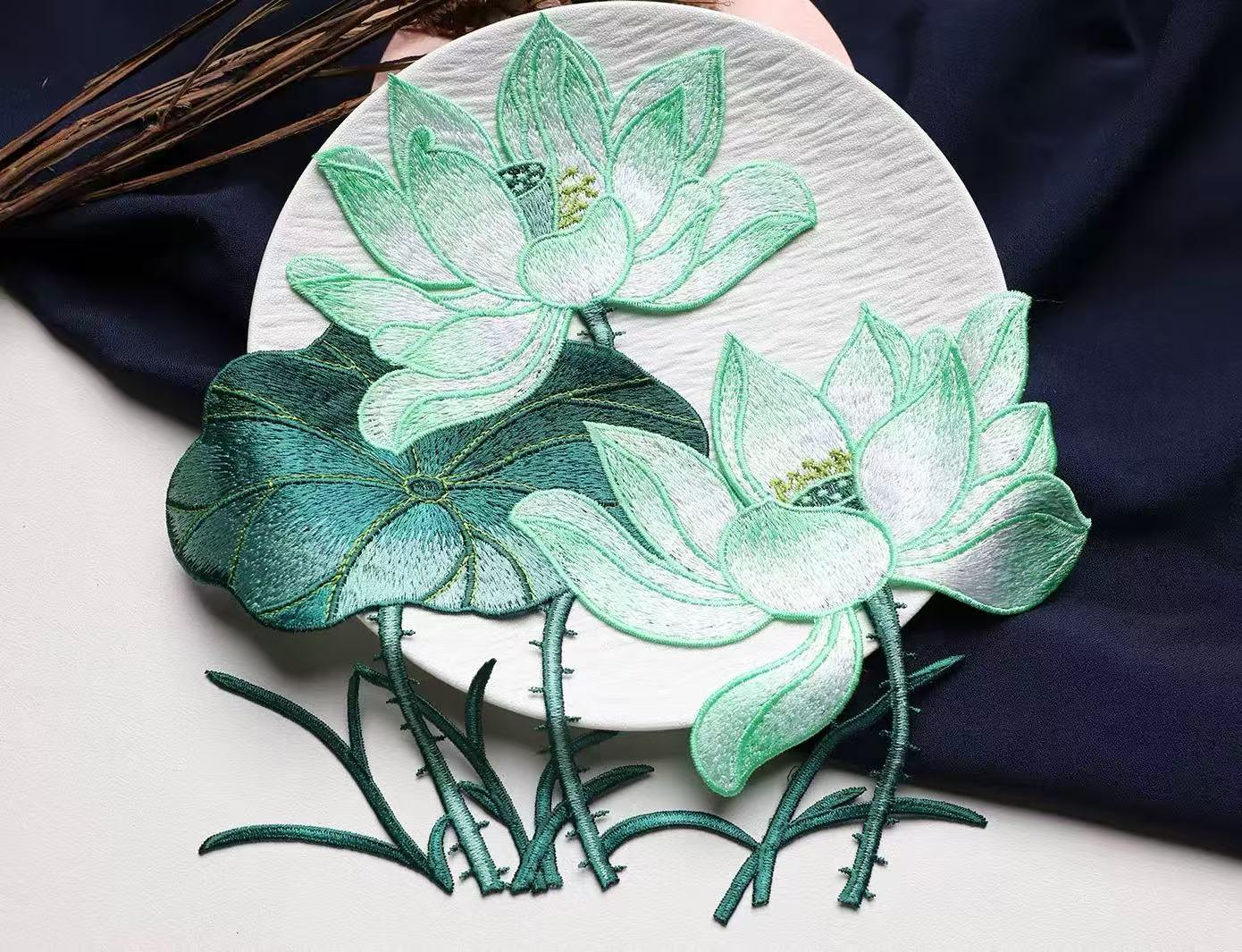 Lotus Aufnäher Gestickt Kleidung Dekoration Große Applikation Aufnähen von Laceshine