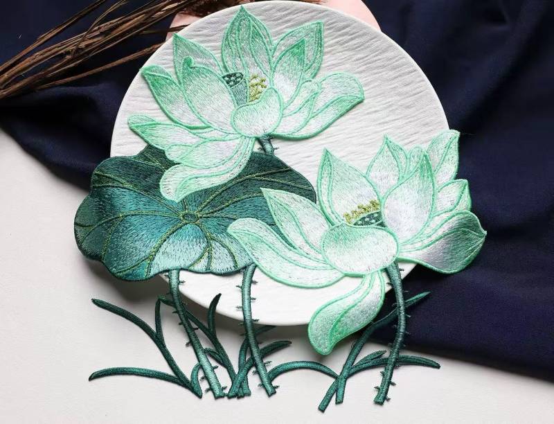Lotus Aufnäher Gestickt Kleidung Dekoration Große Applikation Aufnähen von Laceshine