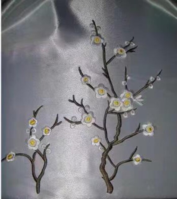 Paar Pflaume Blumen Gestickt Applikation Patch Großer Kleidung Dekoration von Laceshine