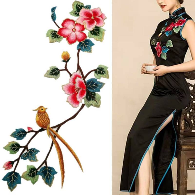 Pfingstrose Blümchen N Vogel Aufnäher Applikation Gestickter Aufnähen von Laceshine