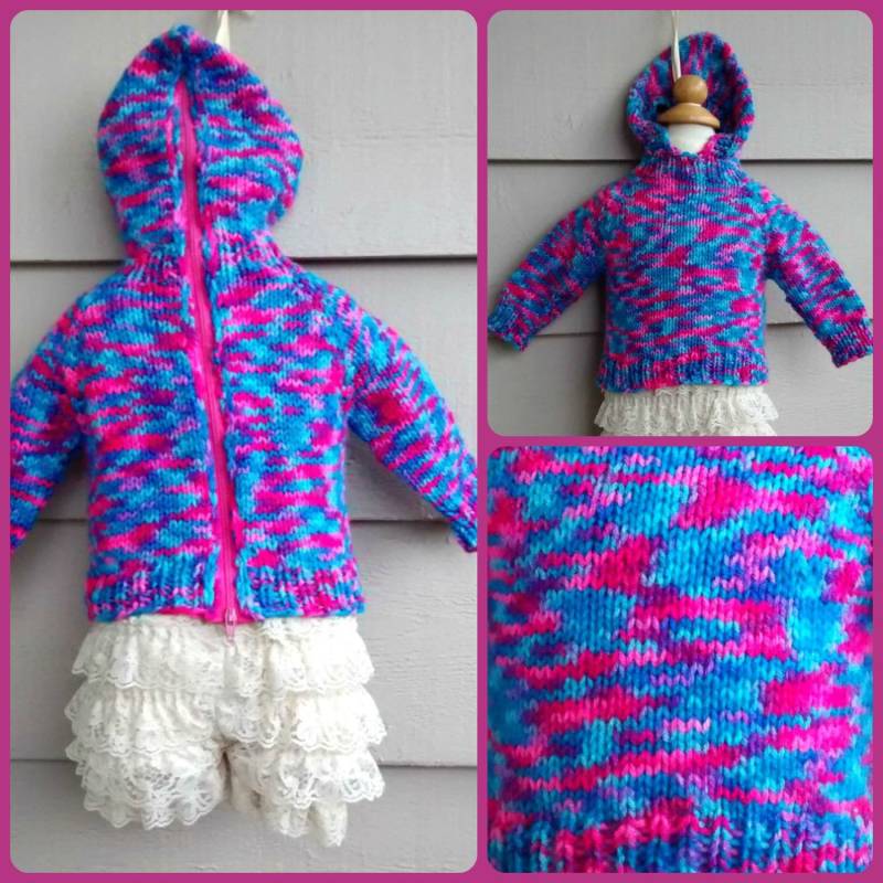Vintage Baby Pullover - 3Mo Hand Stricken Bunte Hoodie Mit Rücken Reißverschluss Und Gerippte Kragen, Manschetten Saum Hellblau, Lila, Pink von Lachellybelly