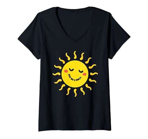 Damen Give me a smile | Sonnenschein | Sommer | Sonne mit Gesicht T-Shirt mit V-Ausschnitt Damen Give me a smile | Sonnenschein | Sommer | Sonne mit Gesicht T-Shirt mit V-Ausschnitt von Lachende Sonne Outfit | Geschenk für Sommerurlaub