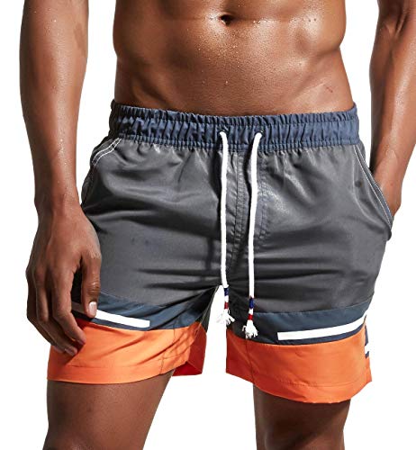 Lachi Herren Badeshorts Beachshorts Boardshorts Badehose Strand Männer Kurze Hose Surfshorts Mesh-Futter Schnelltrocknend Verstellbarem Tunnelzug,XXL,Grau von Lachi