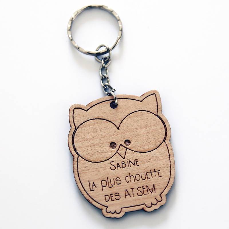 Personalisierter Schlüsselanhänger Aus Holz Mit Eulenmotiv Als Geschenk Für Kindermädchen | Atsem Asem Aesh Kindergärtnerin Lehrerin Avs von Lachouettemauve