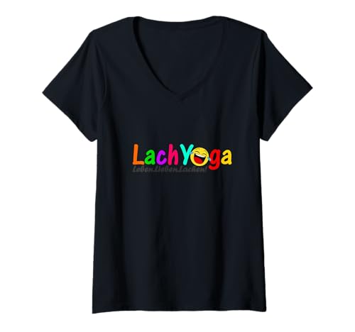 Damen LachYoga Shirt Lach Macht Gesund Fröhlich Lachmeister T-Shirt mit V-Ausschnitt Damen LachYoga Shirt Lach Macht Gesund Fröhlich Lachmeister T-Shirt mit V-Ausschnitt von Lachyoga TShirt Geschenk