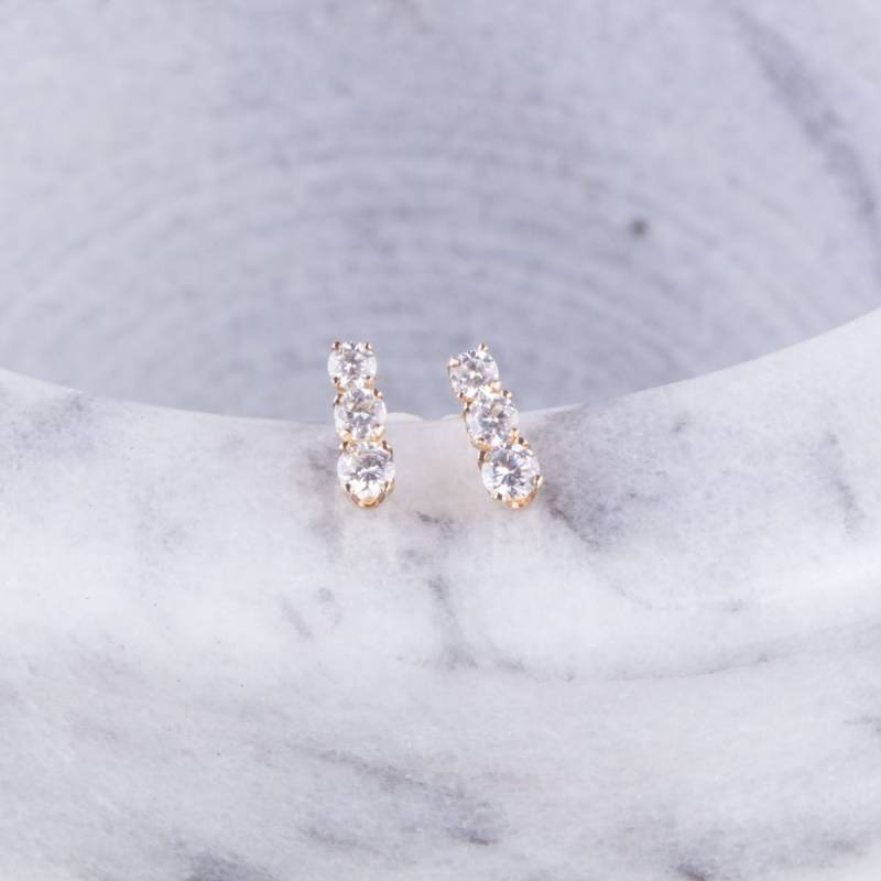 14K Gold Gefüllt Drei Zirkonia Ohrstecker, Kleine Cz Geschenk Für Sie, Zweites Loch Piercings, Runde Stud von LaciAndGold